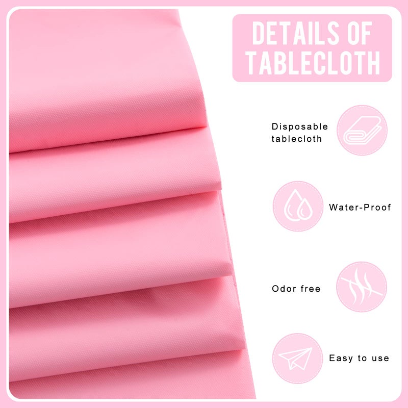 Eleclassi Pink 6 Pack Premium Disposable Plastic Tablecloth 54 x 108 in - Plastic Table Cloth Disposable for Rectangle Table up to 8 Feet - Pink Rectangle Tablecloth - Image 3
